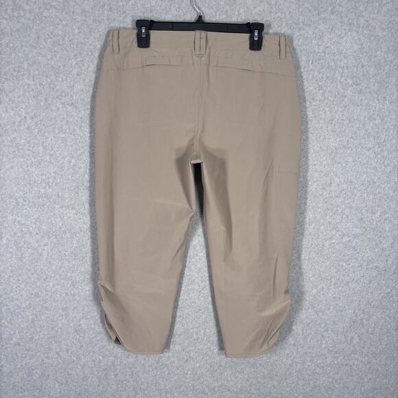 Eddie Bauer Pants Womens 12 Tan Ruched Leg Capri Stretch Thin GORP Hiking Trail - Picture 8 of 13